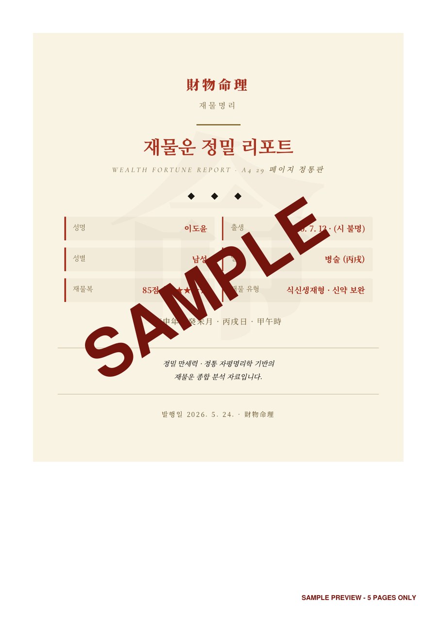 재물운 정밀 리포트 샘플 표지
